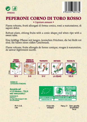 Pepper Corno Di Toro Rosso - Organic Seeds