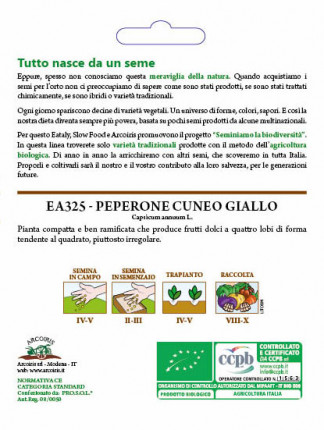 Pepper Cuneo Giallo - Organic Seeds