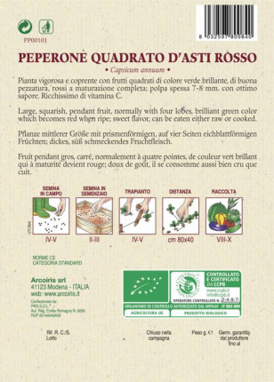 Pepper Quadrato D'Asti Rosso - Organic Seeds