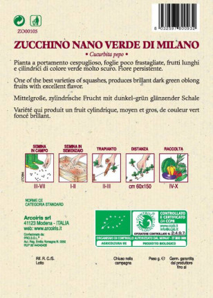 Zucchino Nano Verde Di Milano - Sementi Biologiche